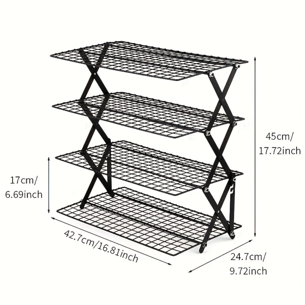 4-Tier Collapsible Cooling Rack Set with Muffin Cups – Metal Wire Baking Rack for Cookies Cakes for Grilling, Camping and Outdoor Meals