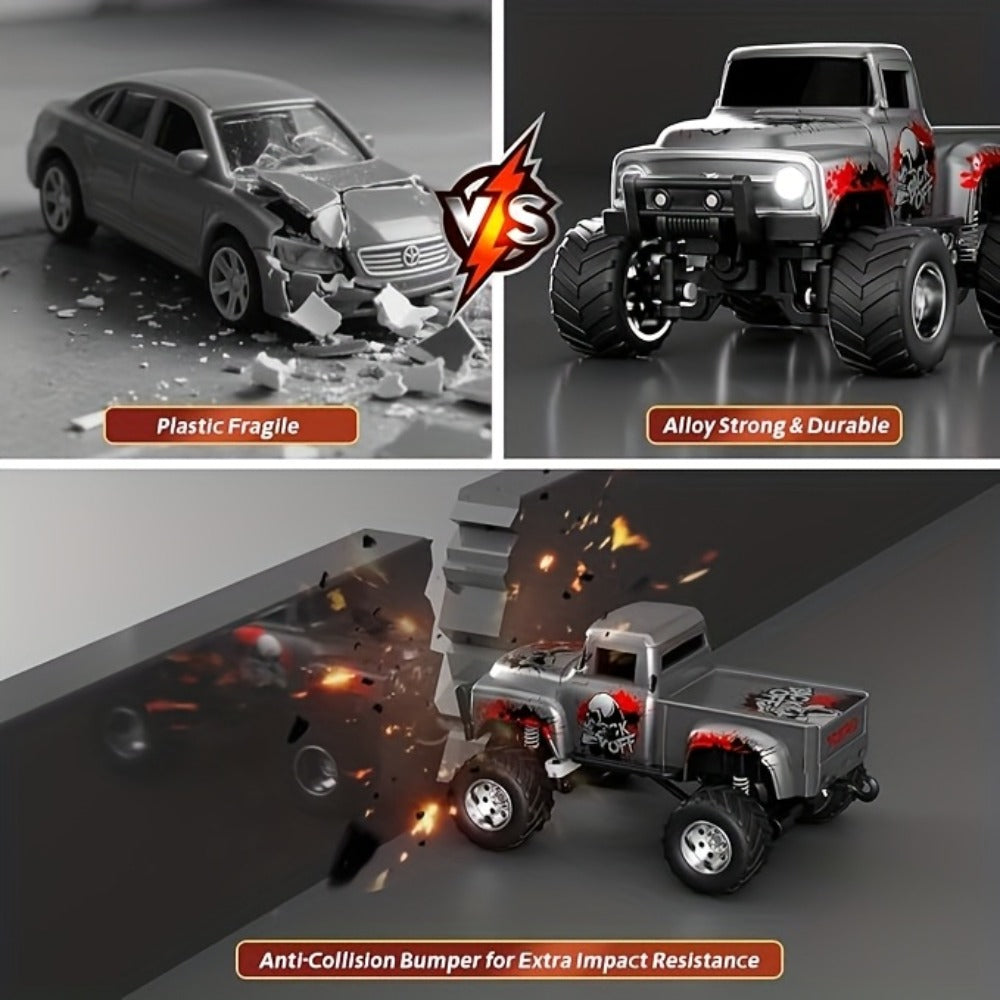 Remote Control Car, 1:64 Die-Cast Monster Truck with 2.4GHz Control, LED Headlights and Five Color Options