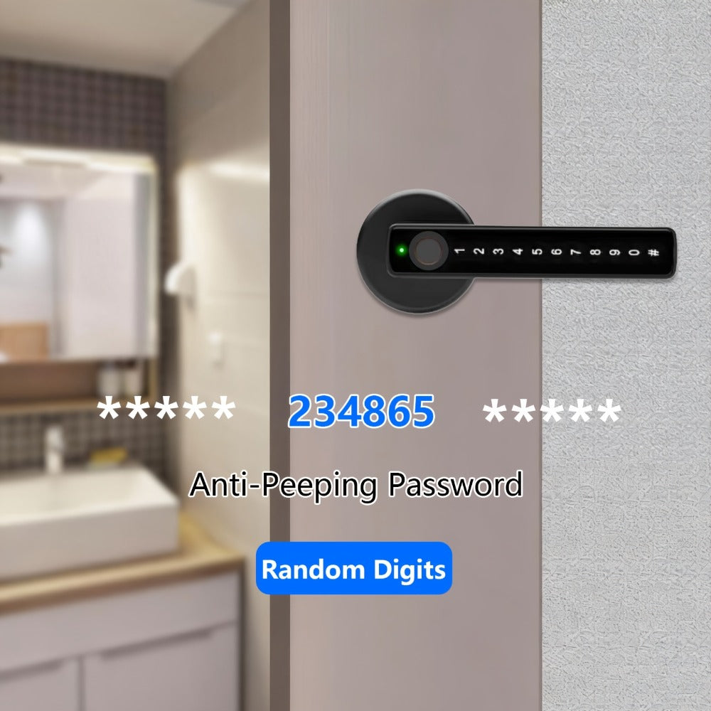 Smart Door Lock Handle with Fingerprint PIN IC Card and Key Access plus Four AAA Power and Type-C Port