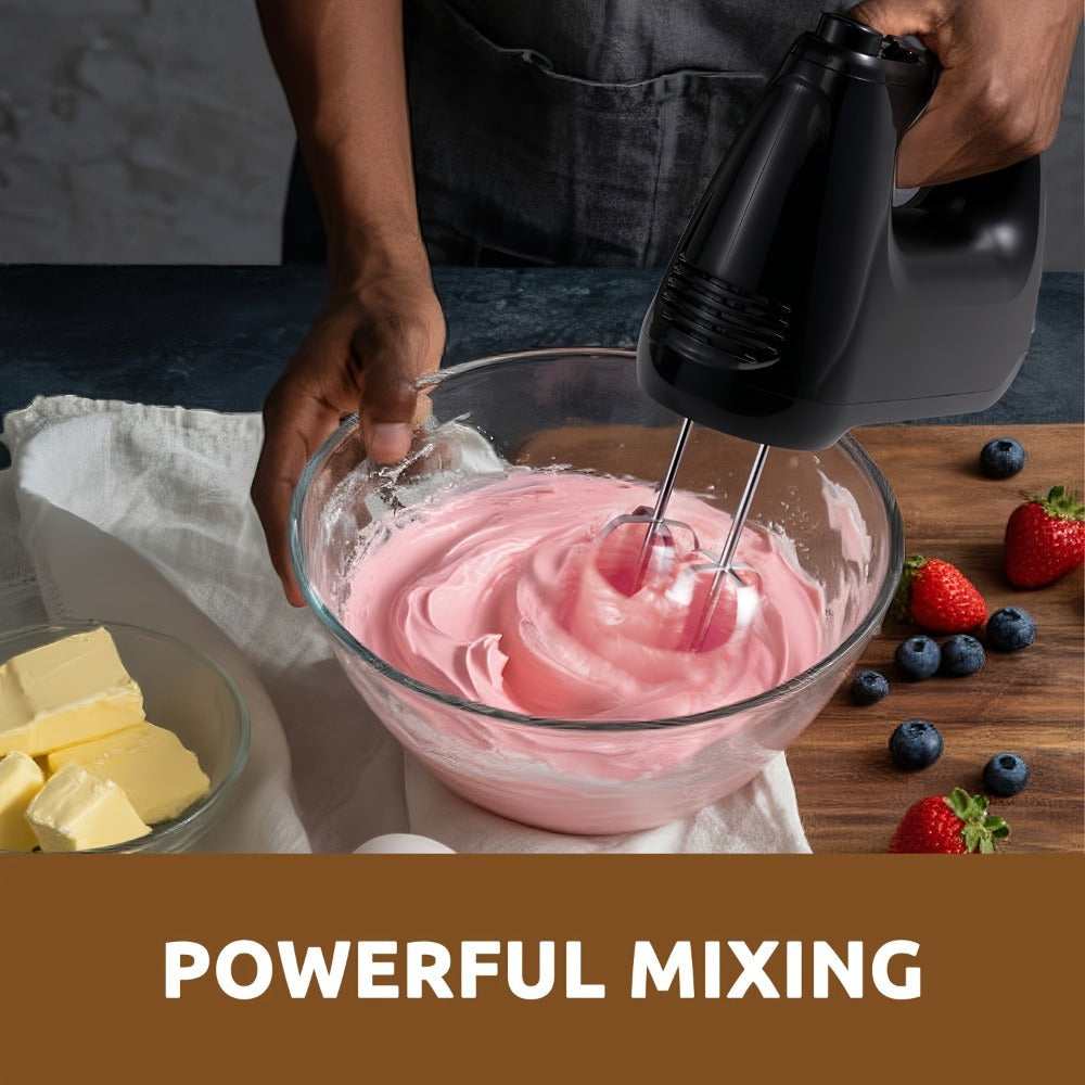 Electric Hand Mixer 250W 6-Speed Turbo – Heavy Duty Motor with 5 Stainless Steel Attachments, Snap-On Storage Case, for Whipping