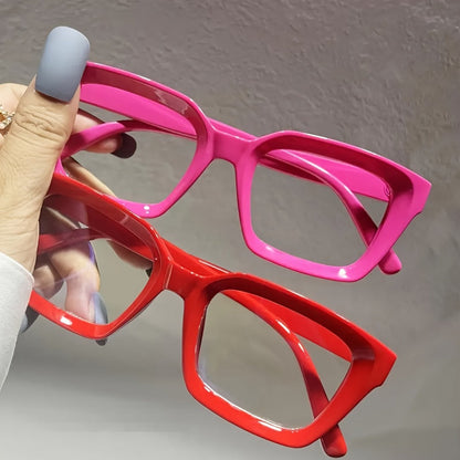 Five-Pair Candy-Color Square Clear-Lens Eyewear Set with Black, Yellow, Red, Clear and Pink Frames