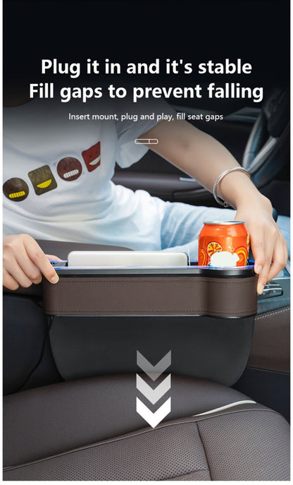 Black Lighted Seat-Gap Car Organizer with Phone Slot, USB Ports and Driver, Passenger or Pair Options