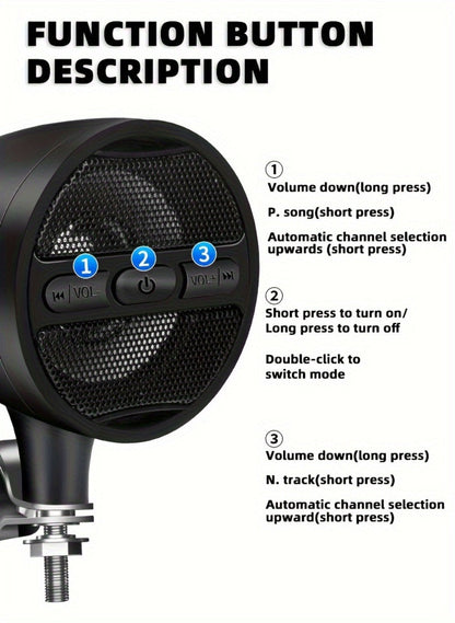 Motorcycle Handlebar Speaker 12V Stereo Audio System with MP3 USB FM Radio Handlebar Mount for Off-Road Dirt Bike ATV Cruiser Waterproof