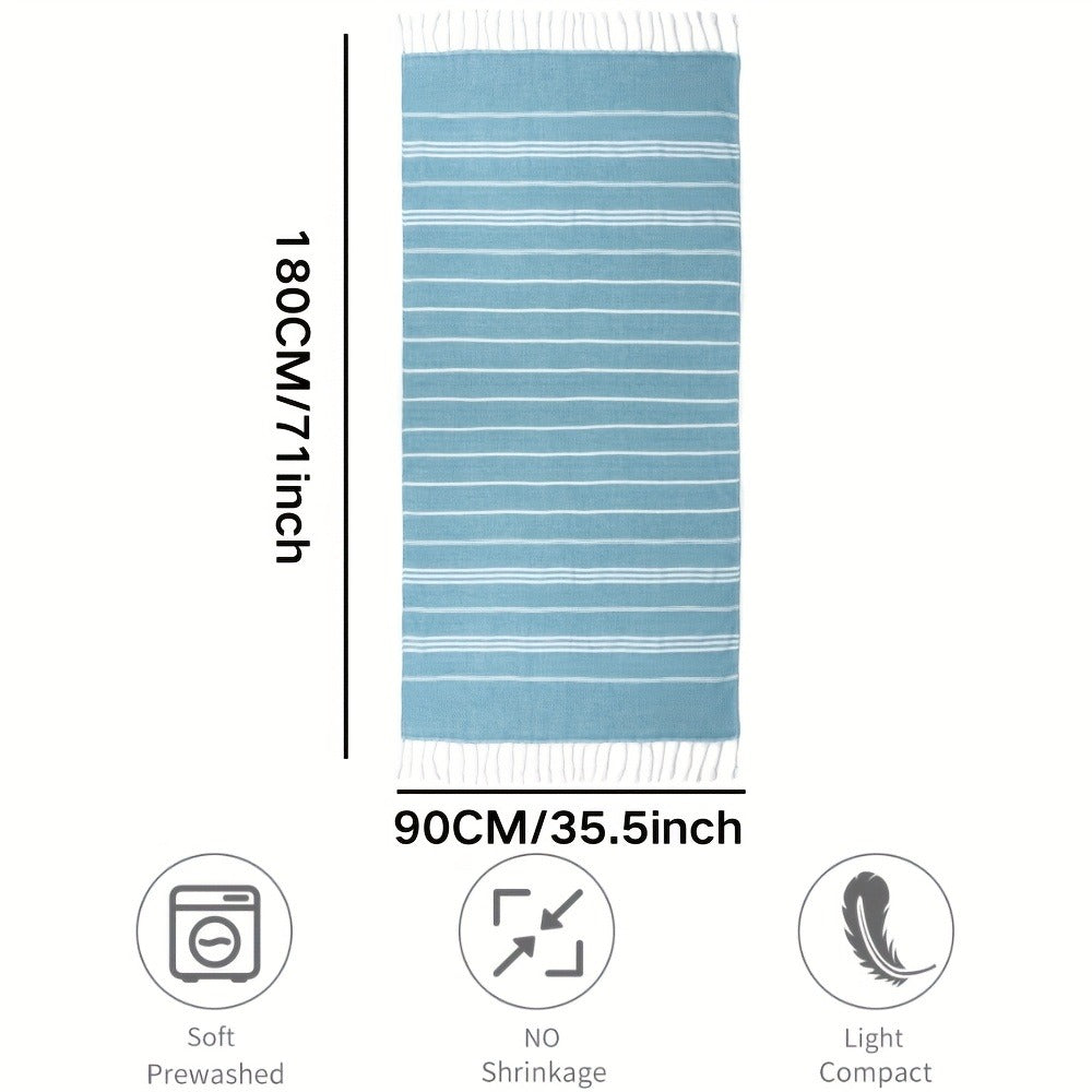Turkish Striped Beach Towel Oversized 90x180cm 35.5x71in – Quick Dry Lightweight Sand Resistant Shrink Resistant | 10 Colors Blue Grey