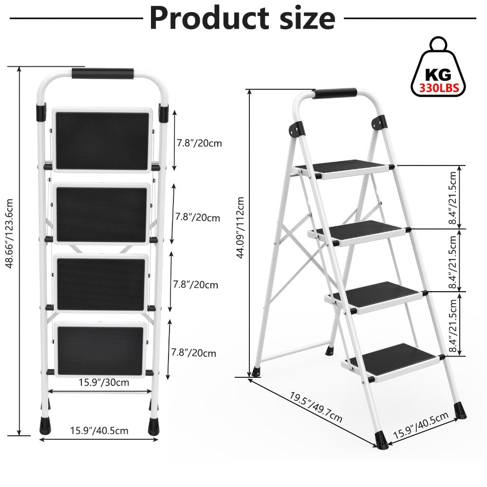 Folding Steel Step Stool with Storage Shelf & Wide Anti-Slip Pedal, 2/4-Step Sturdy Portable Step Ladder for Home