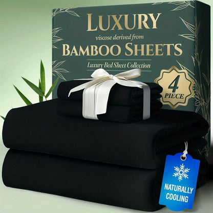 Bed Sheet Set Bamboo-Derived Fabric with Four Bed Sizes, specified Sheet Dimensions and Thirteen Colors
