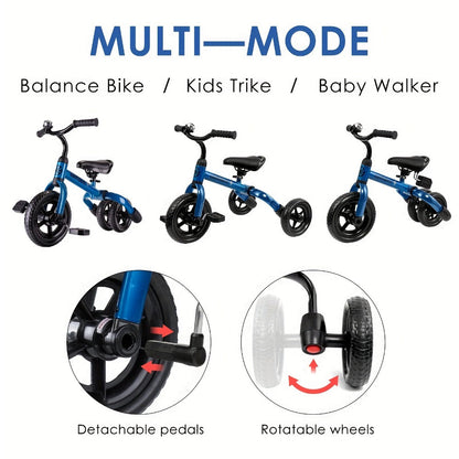 3-in-1 Toddler Tricycle & Balance Bike for Kids Ages 2-5, Folding Trike with Adjustable Seat & Removable Pedals