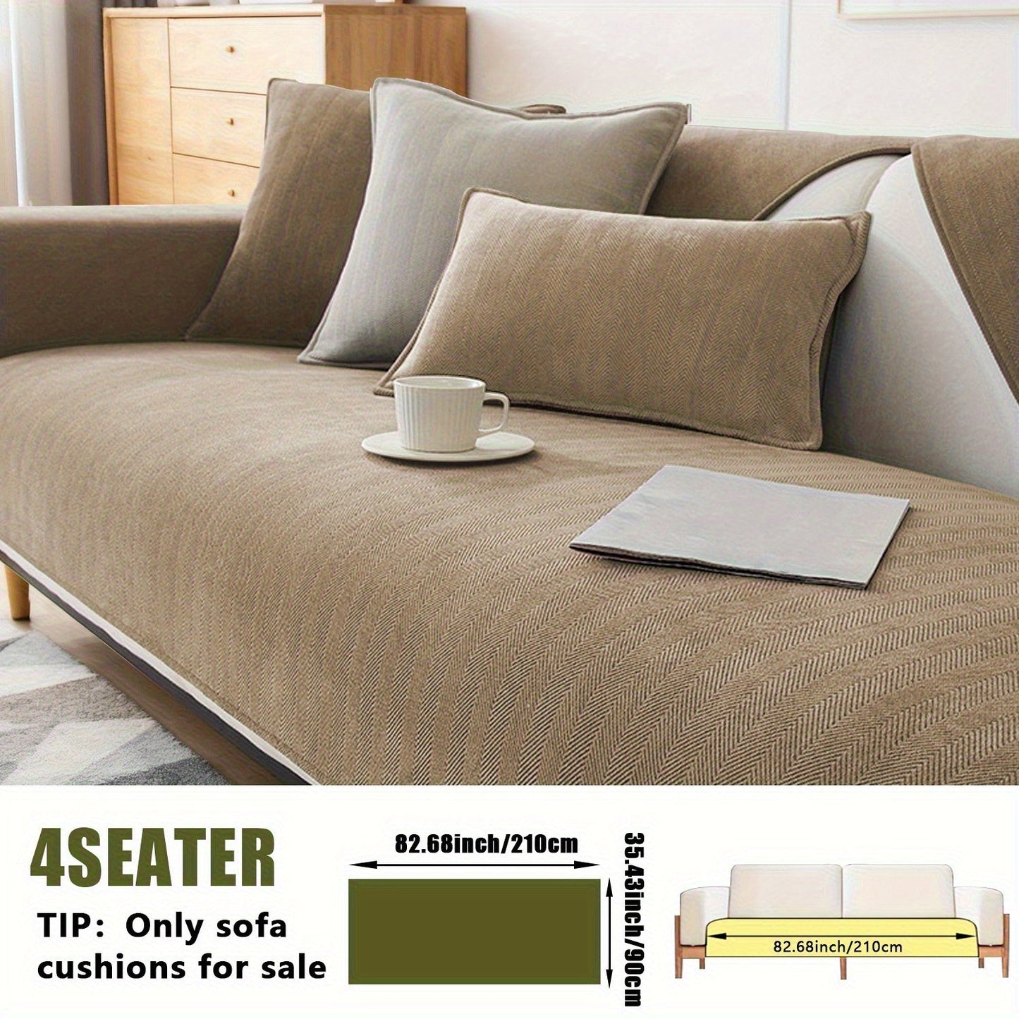 Sofa Cover Ribbed Chenille Stretch Panels for 1 to 4 Seats, Armrests or Cushions with Model-Specific Size and Color Options