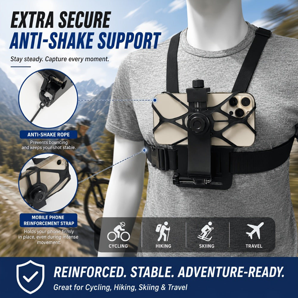 Chest Mount Harness for GoPro Hero 13 12 11 10 9 8 – Adjustable POV Chest Strap for Insta360 X4 X3 DJI Osmo Action 4 3 iPhone Samsung Phone