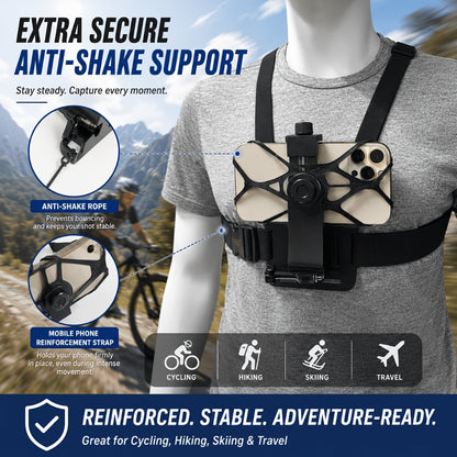 Chest Mount Harness for GoPro Hero 13 12 11 10 9 8 – Adjustable POV Chest Strap for Insta360 X4 X3 DJI Osmo Action 4 3 iPhone Samsung Phone