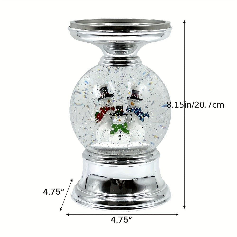 Snowman Water Globe Candle Holder Pedestal Compatible with Bath & Body Works 3-Wick Candles – Winter Christmas Centerpiece Table Decor