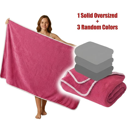 Bath Towels Set 4 Piece 300GSM Soft Towels in Orange, Green, Blue, Purple or Pink for Home and Guest Use