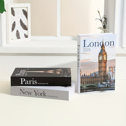 Decorative Books for Coffee Table Set of 3 – Hardcover Faux Books with Storage Box, White & Black Shelf Decor Accent for Living Room