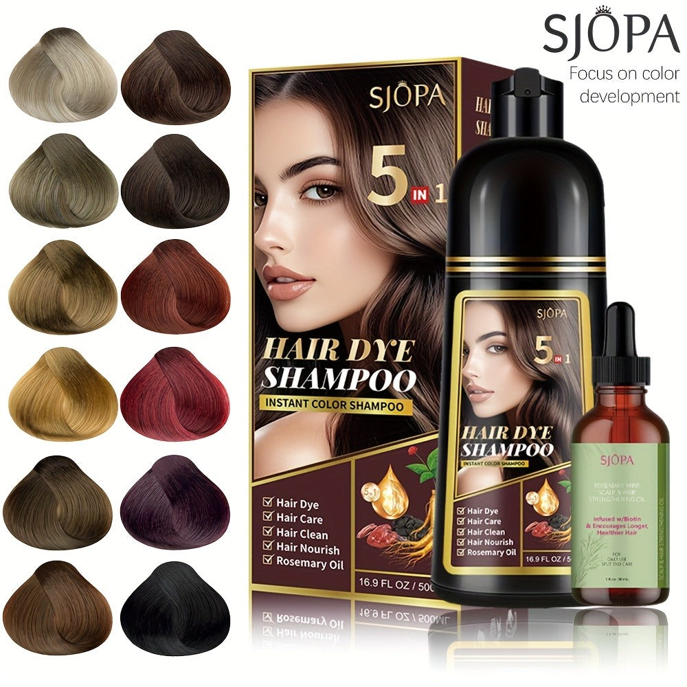 Glycerin Hair Color Shampoo Gift Set with Rosemary Oil, 5-in-1 Color & Care Formula 16.91oz, Gentle Non-Irritating Gray Coverage