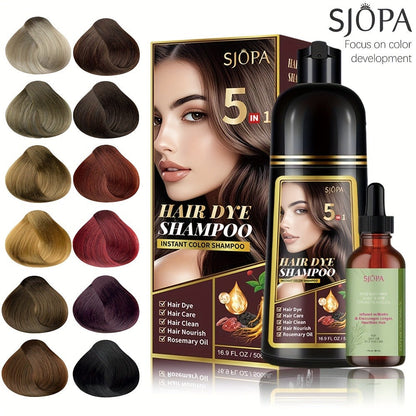 Glycerin Hair Color Shampoo Gift Set with Rosemary Oil, 5-in-1 Color & Care Formula 16.91oz, Gentle Non-Irritating Gray Coverage