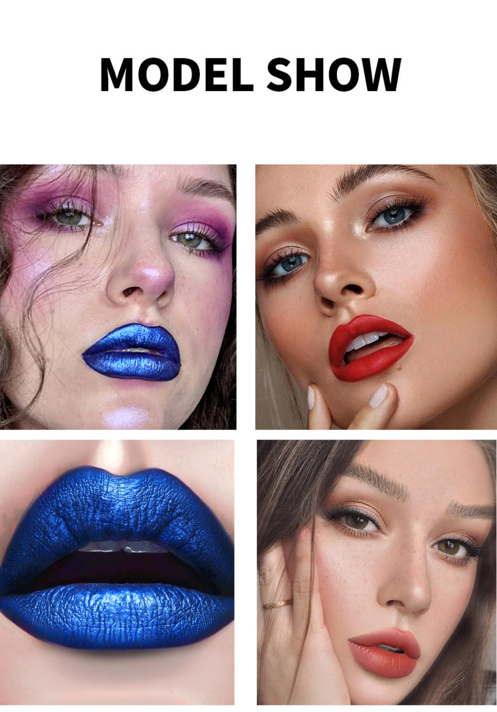Matte Velvet Lip Stain Set 6 Colors Waterproof Smudge-Proof, Metallic Blue Cobalt Bold Shades Vegan Lip Gloss for All Skin Tones