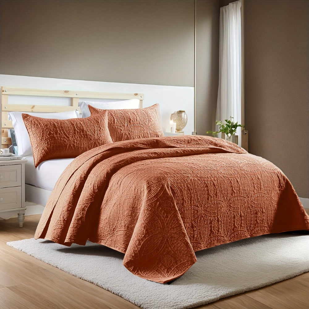 Quilt Set 3 Piece Soft Lightweight Bedding – Thin Bed Quilt with 2 Pillowcases for Bedroom Guest Room, Full Queen King