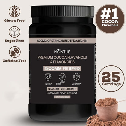 High Flavanol Cocoa Powder 1200mg Per Serving, Cocoa Flavanols & Epicatechin, Unsweetened Dark Chocolate Cacao Powder for Baking
