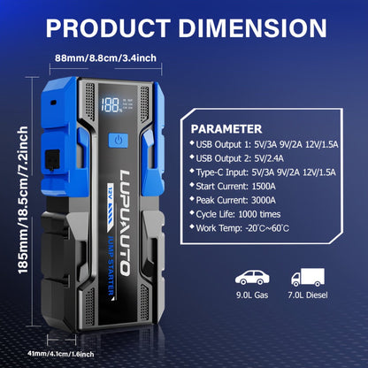12V Jump Starter Kit with LP-K23 5000A-Labeled or 011B Model, Digital Display, LED Light, USB Outputs and Case