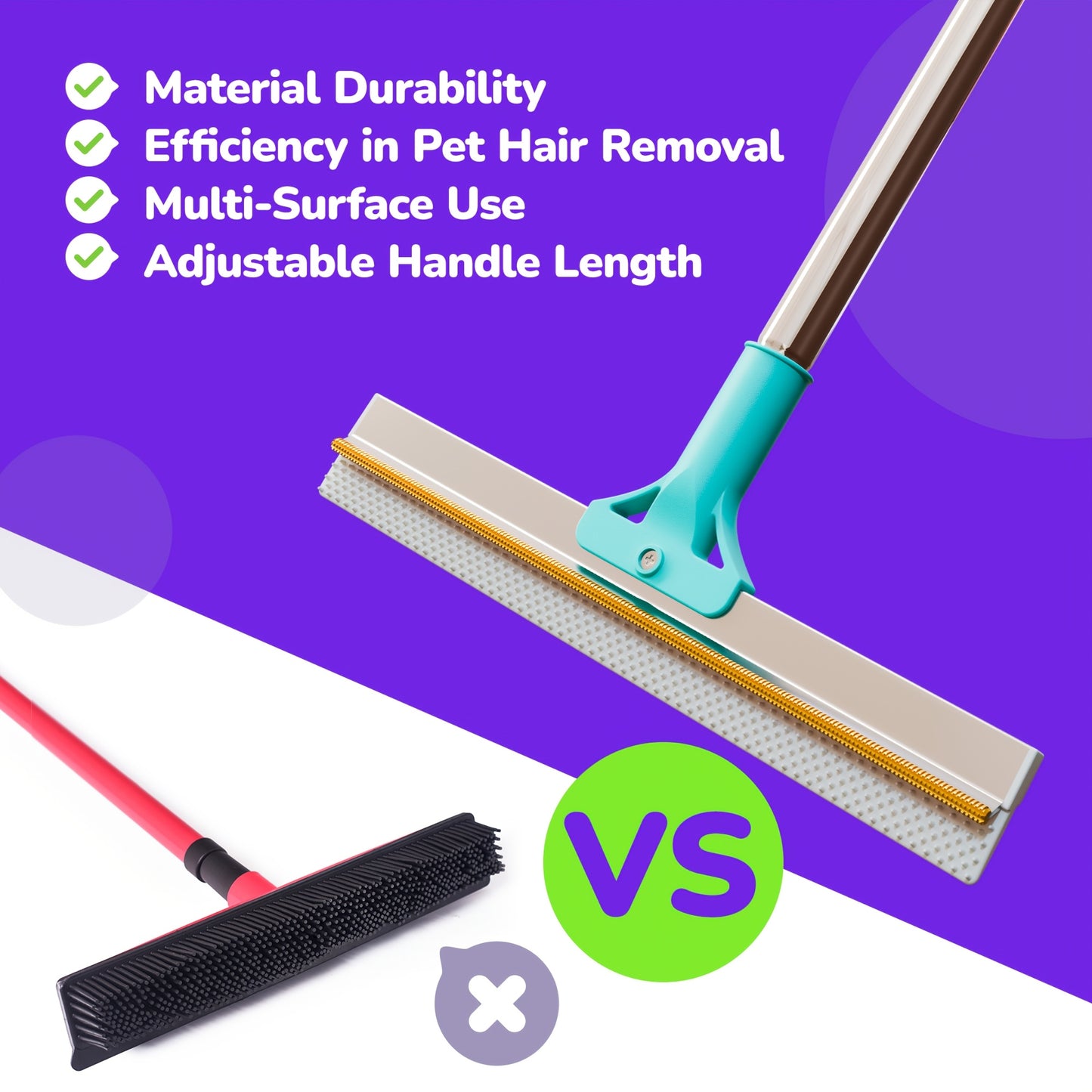 Pet Hair Remover Carpet Rake – 51-Inch Long Handle Dog & Cat Hair Removal Tool for Carpets, Rugs, Upholstery & Stairs | Deep Cleaning Fur