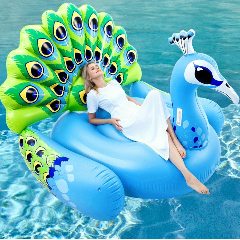 Pool Float Peacock-Shaped Two-Person Raft, 66 x 62 x 48 Inches, 0.30mm PVC and 400lb Listed Capacity