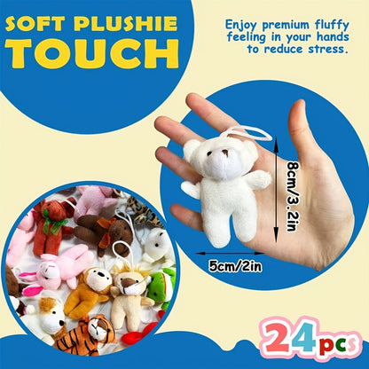24-Piece Assorted Mini Plush Animal Set with 2–3 Inch Figures, Hanging Loops and Random-Color Option