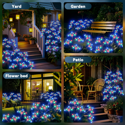 Solar Garden Lights 4-Pack Swaying Firework Stakes with Two Modes and Six Colors for Flowerbed Decor