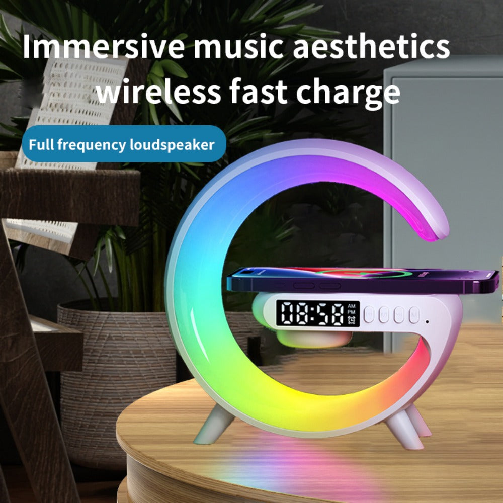 Wireless Speaker Sunrise Alarm Clock with RGB Rhythm Night Light and Fast Wireless Charging in Black or White