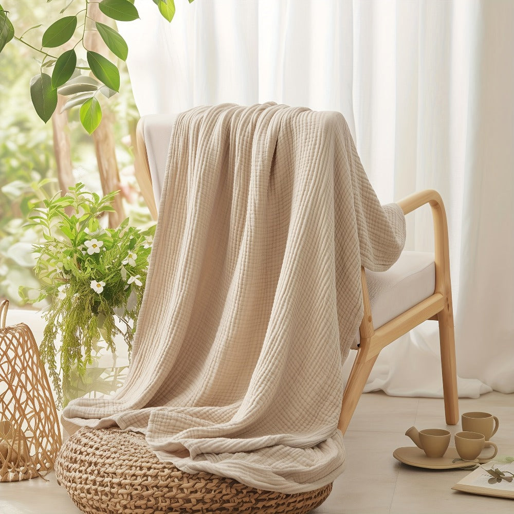 Muslin Blanket 100% Cotton 6-Layer, Breathable Gauze Throw for Couch & Bed, All Season, 13 Colors