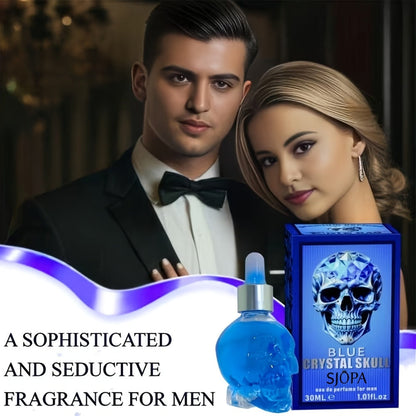 Alcohol-Free Perfume Oil for Men Blue Crystal Skull Bottle 30ml Woody Cologne Portable Travel Fragrance Unique Gift for Him