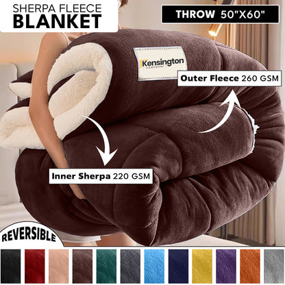 480GSM Sherpa Fleece Blanket, Double-Sided Heavy Throw for Couch, Bed & Travel, Reversible All Season