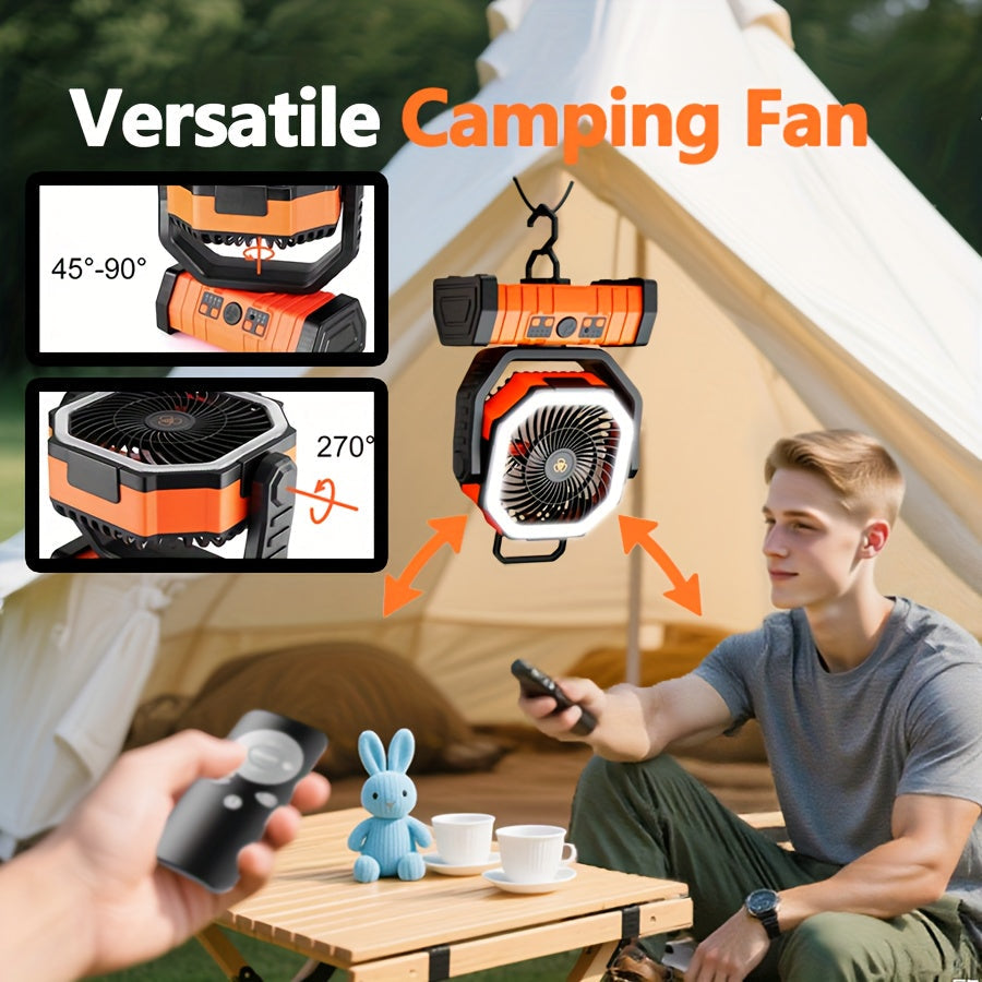 Tent Fan with LED Light 20000mAh Battery – 4-Level Brightness, Multi-Speed Rotatable Portable Tent Fan for Camping, Outdoor, Office & Home