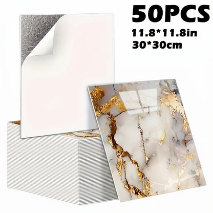 Peel and Stick Wall Tiles 50/100pcs – PVC Marble Self-Adhesive Vinyl Panels for Bathroom Shower Kitchen Living Room TV Backdrop