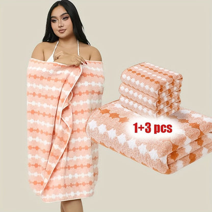 Bath Towels Set 4 Piece 300GSM Soft Towels in Orange, Green, Blue, Purple or Pink for Home and Guest Use