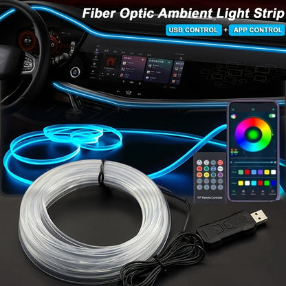 Three-Meter Fiber-Optic Car Interior Ambient Light Strip with App, Remote and Music-Sync Controls