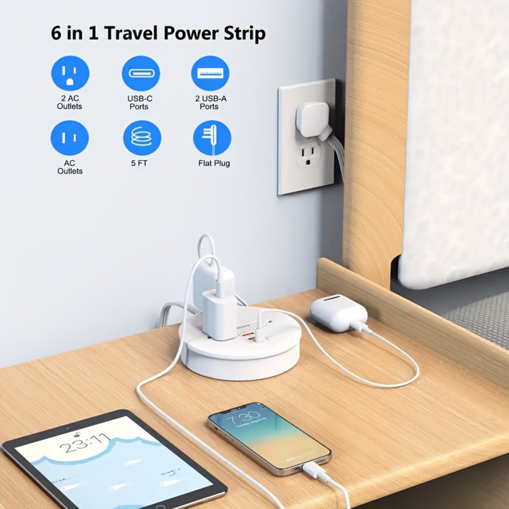 Power Strip Retractable Two-Pack with 3 AC Outlets, 1 USB-A, 2 USB-C, 4-Foot Cord and Flat Plug