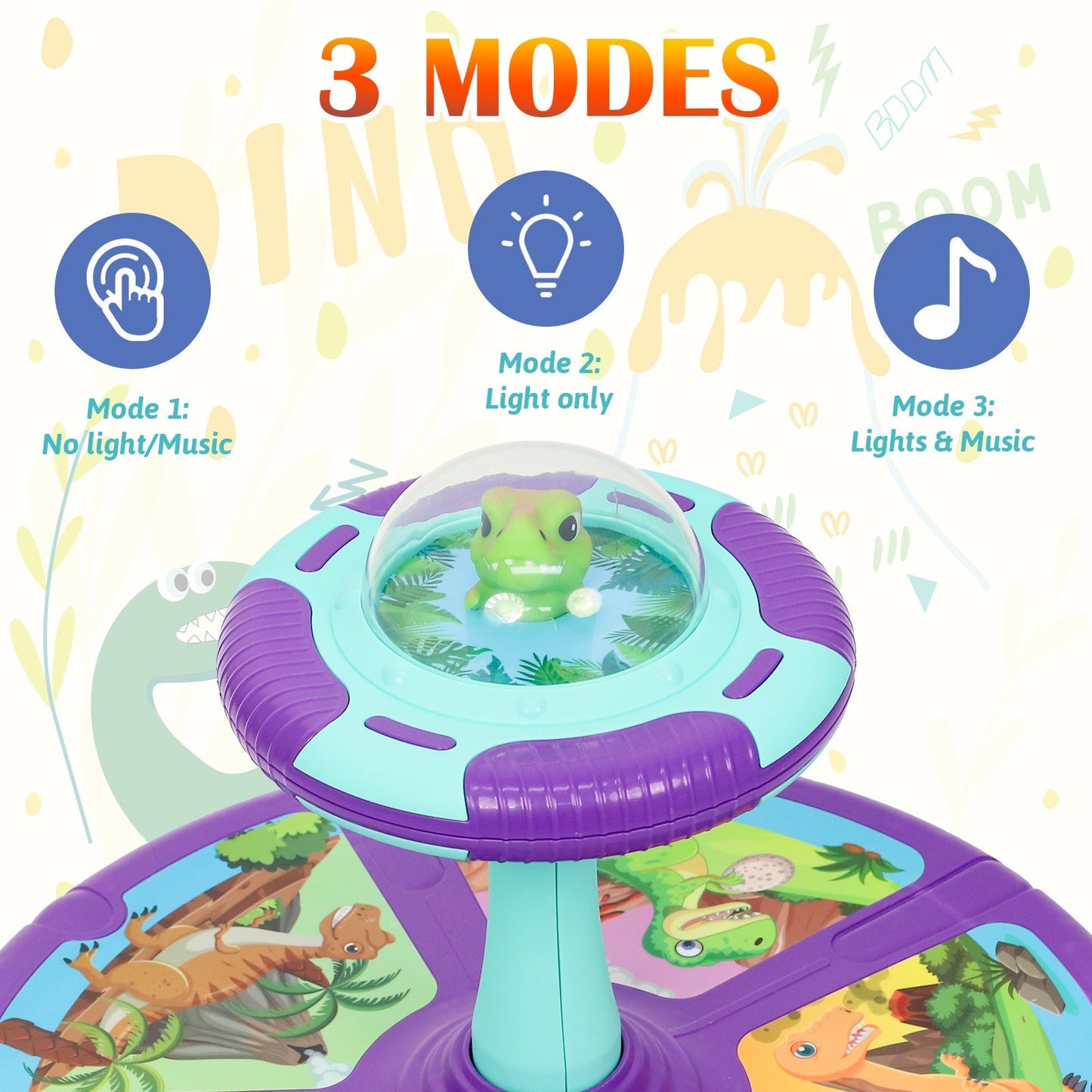 Dinosaur Spin Seat Toy for Toddlers 18 Months+, 360° Sit and Spin with Music, Indoor Interactive Sensory Balance Toy