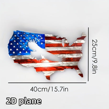American Flag and Bald Eagle Metal Wall Art in 15.7 x 9.8-Inch Flat Silhouette Design for Home or Office Display
