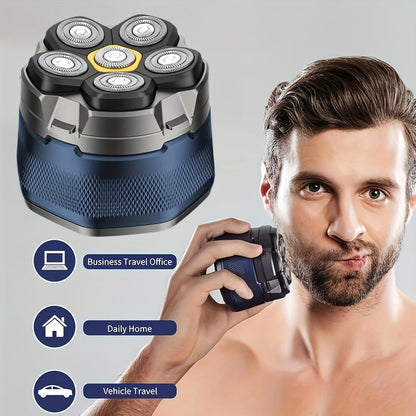 Head Shaver for Bald Men 6-Blade Electric Head Razor Magnetic Floating Blades USB-C for Everyday Face, Beard and Body Grooming