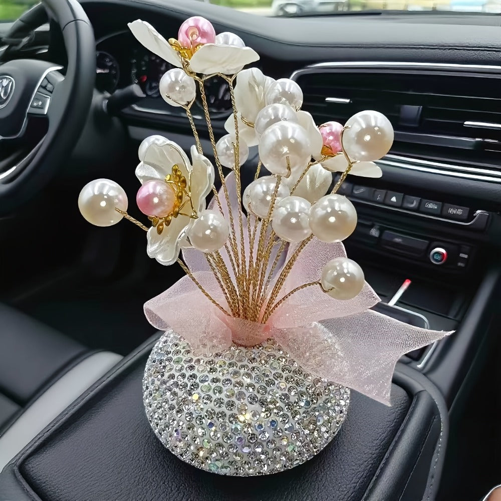 Crystal Flower Car Decoration Handmade DIY Simulation Crystal Flowers for Car Center Console Dashboard Home Decor Holiday Party Birthday