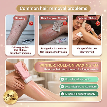 Roll On Wax Kit 105 Piece Complete Home Waxing Set – 2 Roll On Wax Rollers, Wax Warmer, 100 Waxing Strips, Lavender Oil & Pre-Post Spray
