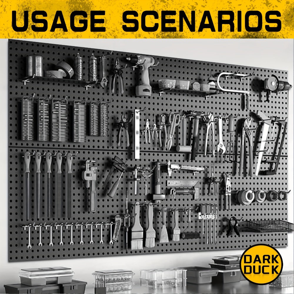 Black Metal Pegboard Wall Organizer Set with Hooks 66/100pcs, 12x24 Inch Wall Mounted Pegboard Kit for Garage Workshop Tool Storage