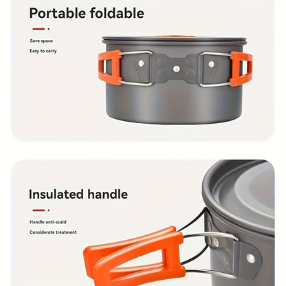 Outdoor Camping Cookware Set, Portable Aluminum Alloy Cooking Pot Pan Kettle Kit, for Camping, Travel and Outdoor Use