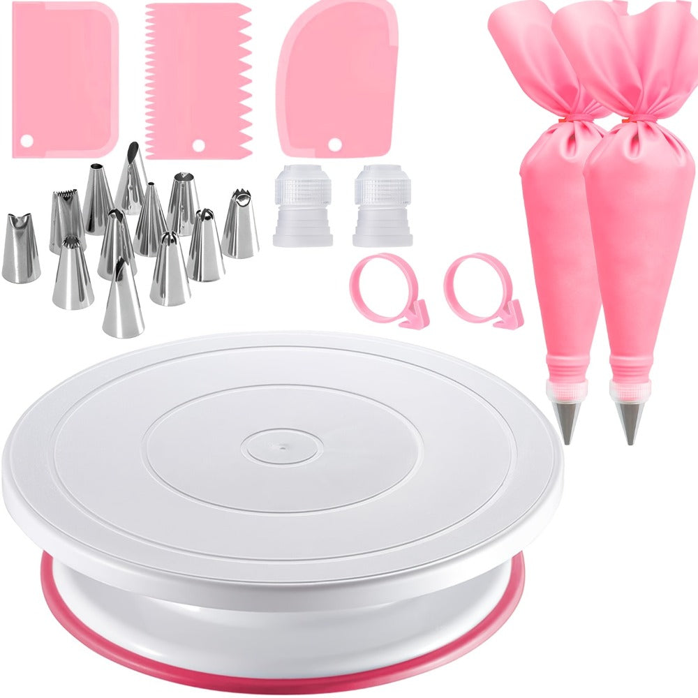 Cake Decorating Set 22-Piece with Rotating Turntable Stand, Stainless Steel Piping Tips, Pastry Bags
