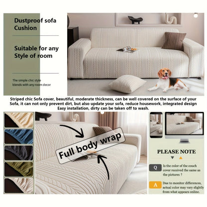Sofa Cover Zigzag-Texture Fitted Slipcover for 1, 2, 3 or 4-Seater Sofas in Four Neutral Colors