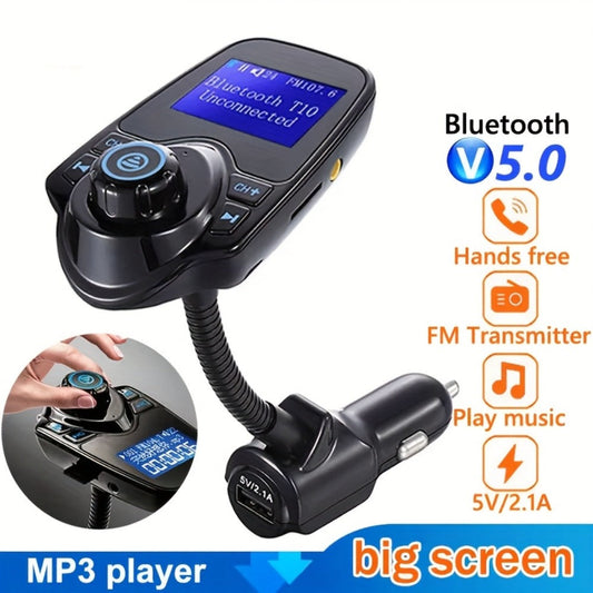 Flexible-Neck Car FM Transmitter with 1.44-Inch Display, Dual USB Ports, AUX Jack and Rotary Control