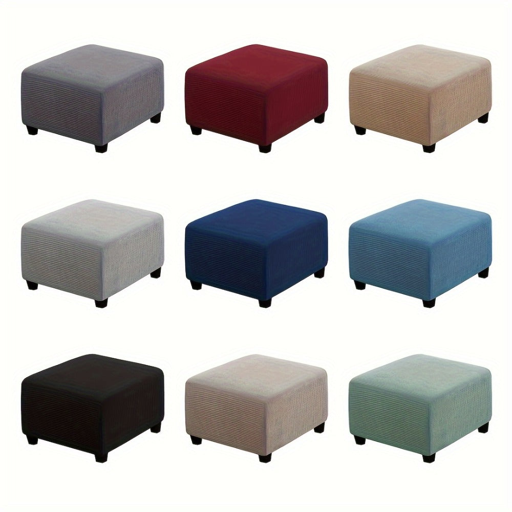 Square Ottoman Cover Elastic Stretch – Polar Fleece Footstool Slipcover with Elastic Band Closure Machine Washable for Home Office Decor