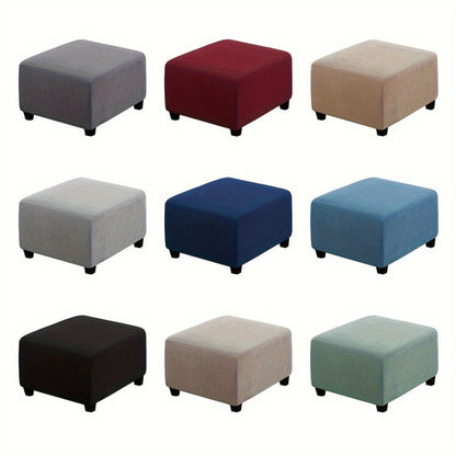 Square Ottoman Cover Elastic Stretch – Polar Fleece Footstool Slipcover with Elastic Band Closure Machine Washable for Home Office Decor