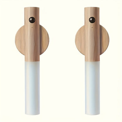 Motion Night Light Rechargeable LED, IPX4 Wood Grain & Walnut Under Cabinet Step Lamp for Staircase