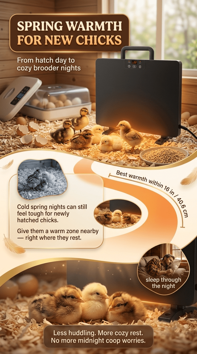 Brooder Heater 250W Heating Panel for Chicks, Ducklings & Quail, 3 Heat Levels, 4-Timer Settings